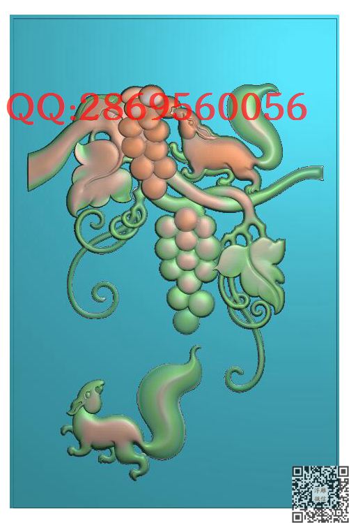 359松鼠  葡萄_动物门板背板瑞兽大象沙发靠背精雕图浮雕图